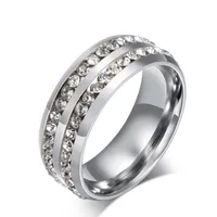 Fashion 8MM Width Band Couple Crystal Stainless Steel Rings Size 6/7/8/9/10 Titanium Steel Women Men&#039;s Engagement Gift