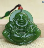 Groene Jade Natuurlijke Jade Boeddha Lucky Amulet Jade Hanger Ketting Groothandel Handgravure Standbeeld