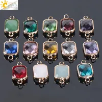 CSJA Goedkope 10 stks Bohemian Square Crystal Glass Beads Gold Double Rings Hanger For Necklace Bedel Armbanden Connector Sieraden Vind E880