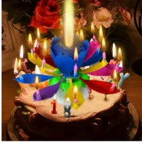 1 pz Incredibile due strati con 14 candele piccole Lotus Happy Birthday Spin cantando cantazioni romantiche floreale musicale candele luce