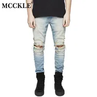 Mcckle Designer Slim Fit Ripped Jeans Men Hi-Street Mens Distressed Denim Biker Knähål Tvättade förstörda jeans