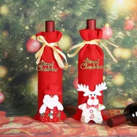 Frohe Weihnachten Weinflasche Tasche Covers String Krawatte Hals Weihnachtsmann Deer 3D Flasche Dekor Halter Abdeckung Taschen Kleidung Xmas Party