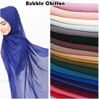Mousseline de mousseline à bulles simples Hijab Color Solid Color Foulard Foulards Mode Bandeau Musulman Populaire Hijabs Magnifique Muffler 10pcs / Lot D18102406