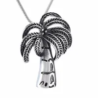 IJD9986 Stainless Steel Beach Coconut Tree Cremation Ashes Holder Human/Pet Cremation Memorial Urn Pendant for Funeral Memorial Gift Jewelry