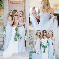 2018 Cheap Light Sky Blue Off-shoulder A-Line Bridesmaid Dresses Draped Beach Amsale Gorgeous Bohemian Plus Size Custom Made Party Gowns