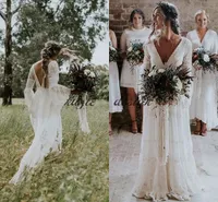 2018 Gwendolyn Bohemio vestidos de novia con cuello en v de encaje Vintage Summer vestido de novia nupcial Francia encantador caliente Gelinlik Vestido De noiva