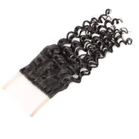 10a Remy Mänskligt hår 4 * 4 Djupvåg Swiss Lace Closure Gratis Part Brasilianska Peruvian Malaysian Indian Hair Weaves Stängning 8-20inch