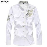 Yofaqc Herbst Winter Mode Gute Qualität Männer Hemd Langarm Camisa Masculina Chinesischer Stil Herrendruck "Blume" Hemd