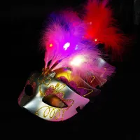 LED Mask Novelty Glowing Gold Powder Princess Feather Party Mask Masquerade Venetian Halloween Party Mask decoration