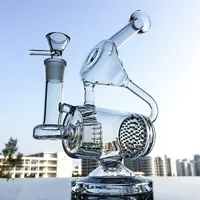 Hookahs Unique Glass Bong Clear Water Pipe Recycler Dab Rig comb and Inline Perc Oil Rigs 14.5mm Joint Bongs Water Pipes Percolator WP143