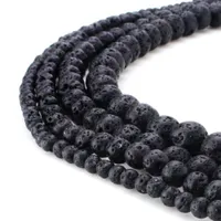 TSunshine Top Quality Stone Natural Black Lava Gemstone Round Loose Beads For DIY Jewelry Making European 1 Strand - 4MM-10MM