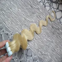 Blonde Hair Extensions Adhesive 40 stks Body Wave Braziliaanse Virgin Remy Skin Cheft Tape Kleefstof Menselijk Hair Extensions Products 100g GRATIS