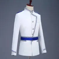 Freeship Mens White Blue Bind General Prince Cosplay Meadieval Vintage Jacket / Bar / Club / Studio / Steg Performance Jacket