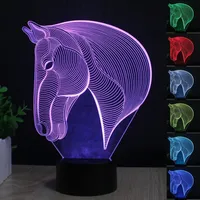 Paard hoofd 3D LED Nachtlampje Lamp USB 7 Color Change Desk Tafellamp Kids Gift # R87