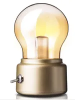 Bulbo retro portátil de estilo europeo luz de la noche de la lámpara de noche LED con la carga del USB de la batería recargable interior, Oro / Negro