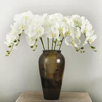10 adet / grup Gerçekçi Yapay Kelebek Orkide Çiçek Ipek Phalaenopsis Düğün Ev DIY Dekorasyon Sahte Çiçekler