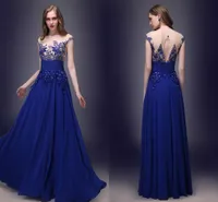 Scoop Neck Chiffon Evening Dress with Lace Appliques 2018 Royal Blue Red Long Evening Dresses New Prom Dress In Stock