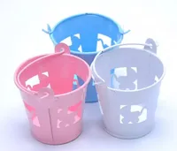 Envoltura de regalo Blanco Azul Pink Pierced Baby Carriages Mini Favor Ajuste Caja de regalo Caja de regalo Soporte de placa de hojalata dulce para suministros de ducha de boda