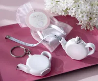 200pcs Love is Brewing Teapot Measuring Tape Measure Keychain Key Chain Portable Key Ring Wedding Party Favor Gift Free Shipping SN929