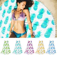 Pineapple Round Beach Towel Ananas Chiffon Throw Roundie Shawl Pompon Tassel Beachwear Sarong Scarf Circle Bikini Wrap Yg175