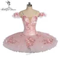 Barn persika rosa yagp competiton professionell ballett tutu tjejer blomma fe pannkaka docka prestanda tutu kostym bt9172
