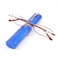 Metal con caja de tubo Moda Colores de anteojos Plegable Hombres Mujeres Gafas de lectura transparente Unisex +1.0 a +4.0