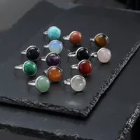 10mm 12mm Natürliche Stein Ring Weiß Blau Türkis Opal Rosa Kristall Chakra Offene Ring für Frauen Schmuck
