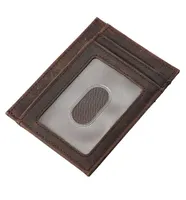 Mannen Crazy Horse Koeienhuid Lederen Ultra Slanke RFID Blokkeren Front Pocket Cash Money Clip Thin Minimalist Wallet