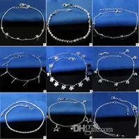 2021 Hot Selling Stamped 925 Sterling Silver Anklets For Womens Simple Beads Silver Chain Anklet Ankle Foot Jewelry Mixed style