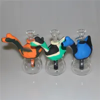 New Smoke Bong Silicone Bongs Non Toxic 11 Colors Recycler Bubbler Glass Water Pipes Unbreakable Silicone hookah With Glass Adapter and Bowl