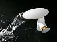 Yeni tasarım BEYAZ ALTıN finish Tek delik / Kolu banyo havzası Lavabo lavabo mantar musluk mikser dokunun Güverte üstü
