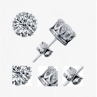 Band New Gold Crown Men Stud Earring 925 Sterling Silver CZ Simulated Diamonds Engagement Beautiful Women Wedding Crystal Ear Rings