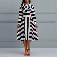 Clocolor مخطط اللباس الخريف السيدات بالاضافة الى حجم 2XL عارضة طويلة الأكمام الشتاء 2018 الحجم الكبير موضة اللباس ميدي مكتب أنيق