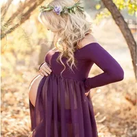 Envsoll Maternity Dress for Photo Shoot Maxi Gown Maternity Chiffon Klänning för gravida Kvinnor Fotografi Props