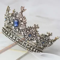 Kadınlar Gelin Tiaras Crystals Saç Aksesuarları Kız Yarışması Parti Headdress için Şık Vintage Royal Blue Takı Taçlar