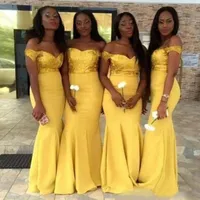 Bridesmaid Dresses Mermaid Daffodil Light Yellow Bridesmaids Dress Sequins Top Off the Shoulder Floor Length Maid of Honor Gowns