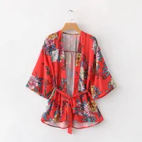 2018 boho chic stampa floreale spiaggia lunga kimono camicia da donna casual estate flare manica cappotto bohémien top femme Blusas N258