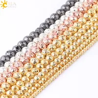 CSJA 46PCS Necklace Bracelet Making 8mm Mala Beads Metal Color Gold Silver Natural Lava Rock Stone Gems DIY Jewelry Loose Beads F731 C