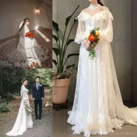 Neue Designer Brautkleider hohe Ansatz SpitzeAppliques Big langen Ärmeln Spitze Jäten Brautkleider nach Maß