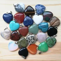 Holiday gift 11color wholesale Natural stone heart Necklace pendants for jewelry Amethyst Green Aventurine Pink Crystal mixed Assorted Good Quality