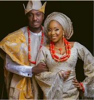 Orijinal Mercan Afrika Gelin Kostüm Partisi Takı Gelin ve Damat Gerçek Mercan Boncuk Nijeryalı Düğün Çift Takı Setleri ABH786