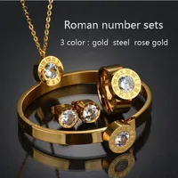 Jogo da jóia do aço inoxidável Dubai CZ Anel Pulseira Brincos Colar Jogo Rose Gold Cor CZ Stone por Mulheres