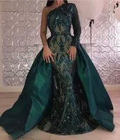 Mermaid Lüks Yeşil Abiye 2018 Bir Omuz Ile Zuhair Murad Elbiseler Mermaid Payetli Balo elbise Ayrılabilir Tren Custom Made