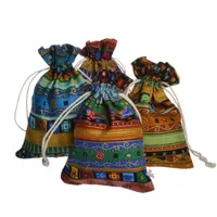50pc 10 * 14cm retro utskrift National Wind Cotton Cloth Bag Drawstring Beam Mouth Gift Smycken Påse Aromaterapi Tea Bags