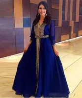 2019 Gold Beaded Dubai Kaftan Abiti da sera con maniche lunghe Chiffon A Line Dress Dress Dress of the Bride Party Gowns