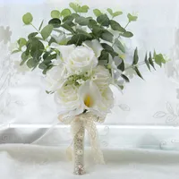 2018 boho bruids bruiloft bloemen mini roos bruidsmeisje boeket echt aanraking witte calla lelie bloemen bruids bruiloft boeket mariage