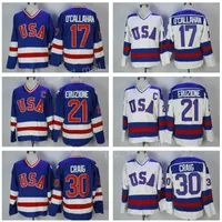 1980 USA Hockey Jersey National Team 30 Jim Craig Jerseys 21 Mike Eruzione 17 Jack O'Callahan Callahan Blue White Year Miracle은 남성에게 좋은 스티치
