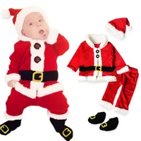 4 Adet Noel Kostüm Bebek Erkek Giysileri Setleri Bebek Kız Noel Baba Uzun Kollu Tops + Pantolon + Şapka + Çorap Suits Toddler Bebek Giysileri Y18102208