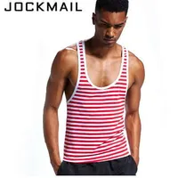 JOCKMAIL Nuevo verano Tank Top hombres algodón Striped tight bodybuiding suave respirable Chaleco Camiseta VeLow-cut muscular