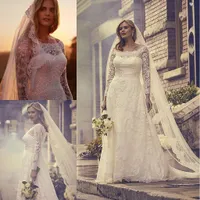 2020 Vestidos Sheer Neck Bohemen Trouwjurken Lange Mouwen Beaded Lace Formal Bridal Jurken Custom Made Ripper Up Bruidsjurken